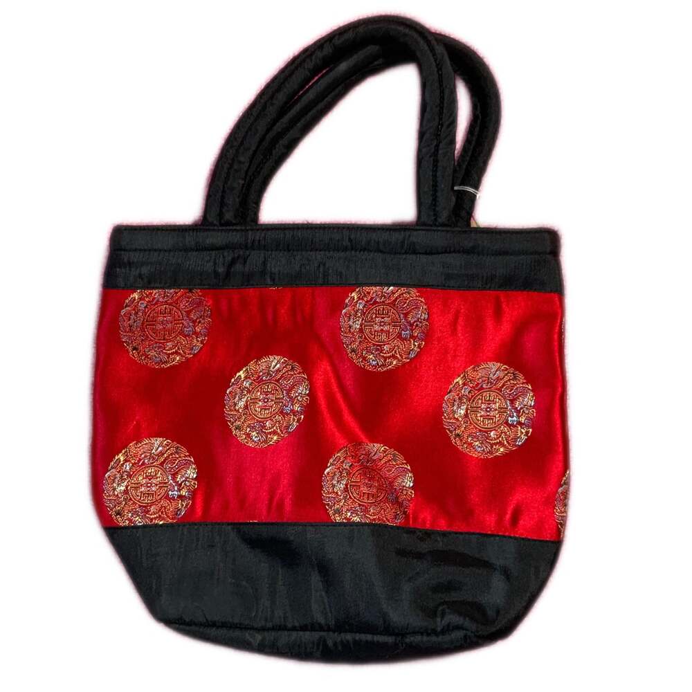 Red & Black Asian Inspired Embroidered Handbag Tote Bag